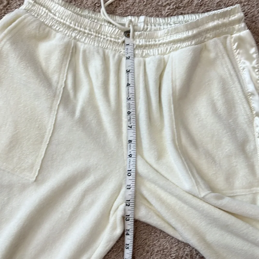 ATM Women XL Cream Satin French Cotton Terry Pull-On Chalk Jogger Track Pant NWT
